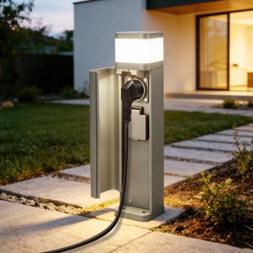 BRILAGI - Lampe extérieure avec 2 prises SCHUKO PILLAR 1xG9/11W/230V IP44 grise