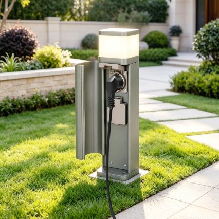 BRILAGI - Lampe extérieure avec 2 prises SCHUKO PILLAR 1xG9/11W/230V IP44 grise