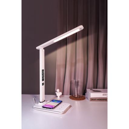 Brilagi - Lampe de table LED dimmable avec chargeur sans fil Qi et port USB REGINA LED/8,5W/230V blanche