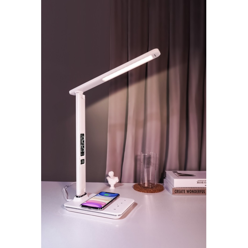 Brilagi - Lampe de table LED dimmable avec chargeur sans fil Qi et port USB REGINA LED/8,5W/230V blanche