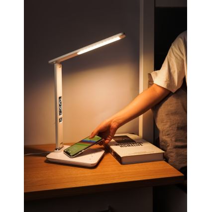 Brilagi - Lampe de table LED dimmable avec chargeur sans fil Qi et port USB REGINA LED/8,5W/230V blanche