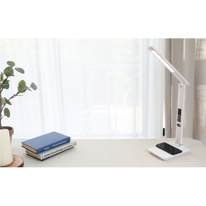 Brilagi - Lampe de table LED dimmable avec chargeur sans fil Qi et port USB REGINA LED/8,5W/230V blanche
