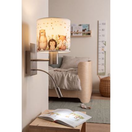 Brilagi - Lampe murale enfant LED flexible BOBO 1xE27/25W/230V + LED/3W intégrée, chrome mat/blanc/motifs d'animaux