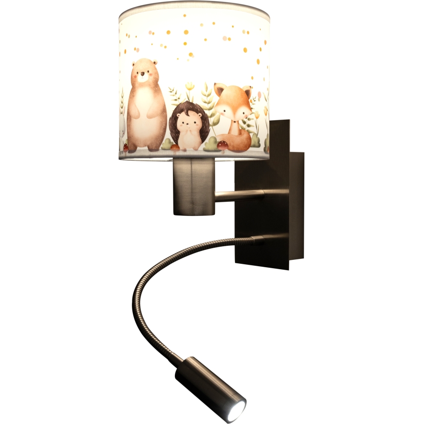 Brilagi - Lampe murale enfant LED flexible BOBO 1xE27/25W/230V + LED/3W intégrée, chrome mat/blanc/motifs d'animaux