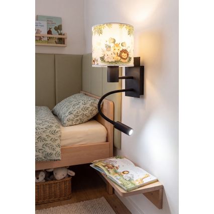 Brilagi - LED lampe murale flexible pour enfants BOBO 1xE27/25W/230V + LED/3W noir/blanc/vert/jungle