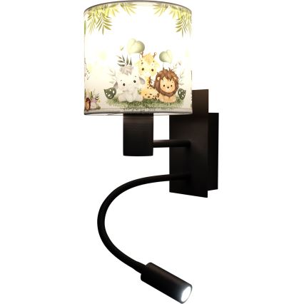 Brilagi - LED lampe murale flexible pour enfants BOBO 1xE27/25W/230V + LED/3W noir/blanc/vert/jungle