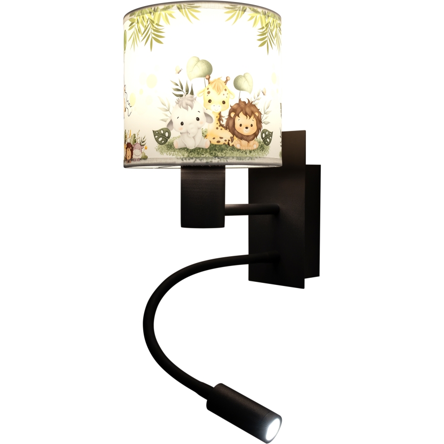 Brilagi - LED lampe murale flexible pour enfants BOBO 1xE27/25W/230V + LED/3W noir/blanc/vert/jungle