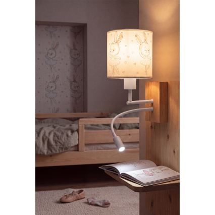 Brilagi - Applique murale LED flexible pour enfants BOBO WOOD 1xE27/25W/230V + LED/3W chêne/blanc/petits lapins