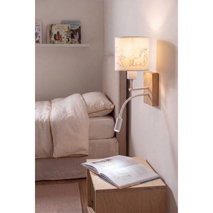Brilagi - Lampe murale LED flexible pour enfants BOBO WOOD 1xE27/25W/230V + LED/3W chêne/blanc/licornes
