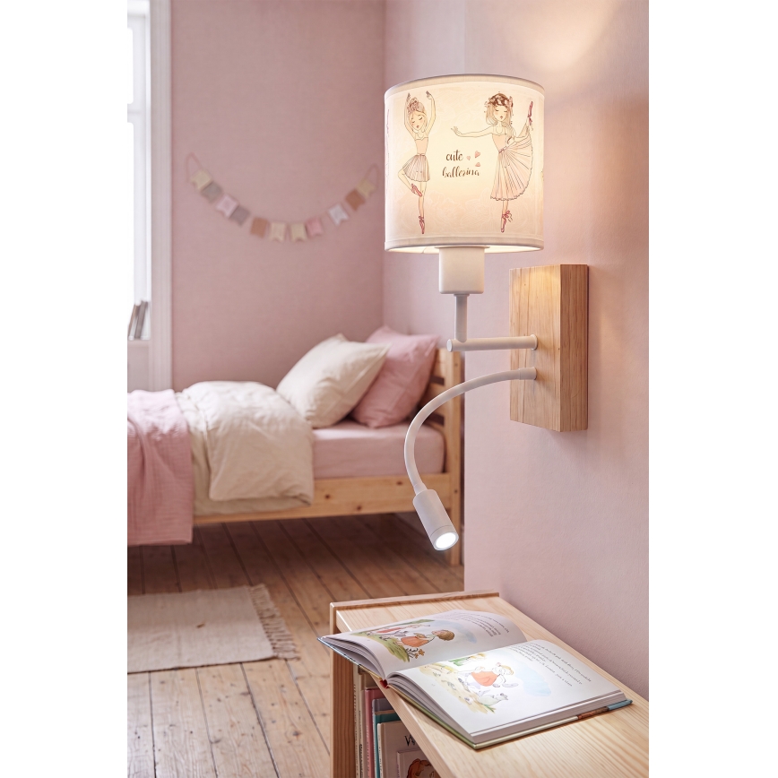 Brilagi - Applique murale LED flexible pour enfants BOBO WOOD 1xE27/25W/230V + LED/3W chêne/blanc/rose/ballerines