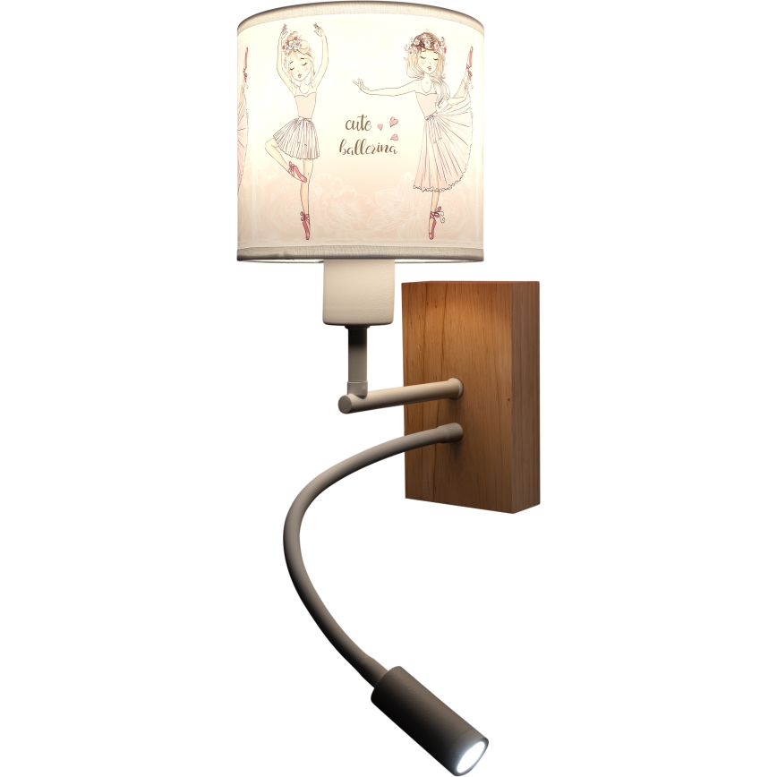 Brilagi - Applique murale LED flexible pour enfants BOBO WOOD 1xE27/25W/230V + LED/3W chêne/blanc/rose/ballerines