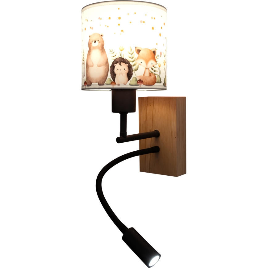 Brilagi - LED Lampe murale flexible pour enfants BOBO WOOD 1xE27/25W/230V + LED/3W chêne/noir/blanc/motifs animaux