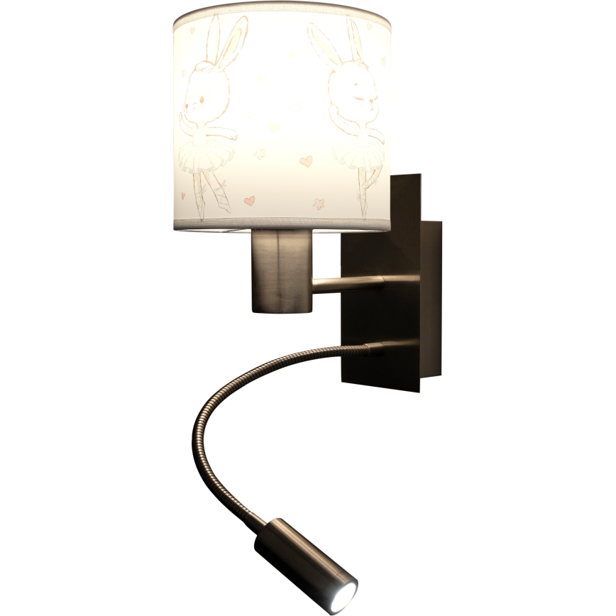 Brilagi - Lampe murale LED flexible pour enfants BOBO 1xE27/25W/230V + LED/3W chrome mat/blanche/à motifs de petits lapins