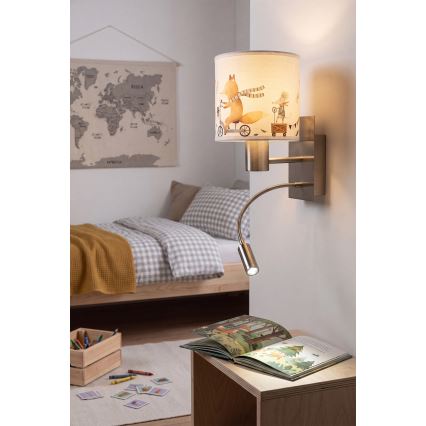 Brilagi - Lampe murale LED flexible pour enfants BOBO 1xE27/25W/230V + LED/3W chrome mat/blanc/motifs d'animaux