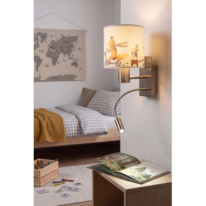 Brilagi - Lampe murale LED flexible pour enfants BOBO 1xE27/25W/230V + LED/3W chrome mat/blanc/motifs d'animaux