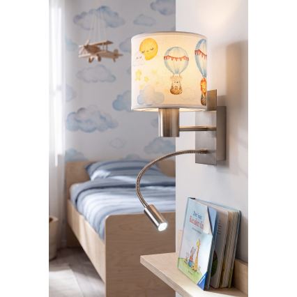 Brilagi - Lampe murale LED flexible pour enfants BOBO 1xE27/25W/230V + LED/3W chrome mat/blanc/à motifs d'animaux