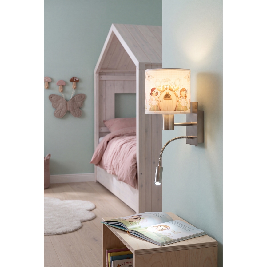 Brilagi - Lampe murale LED flexible pour enfants BOBO 1xE27/25W/230V + LED/3W chrome mat/blanc/rose/fées