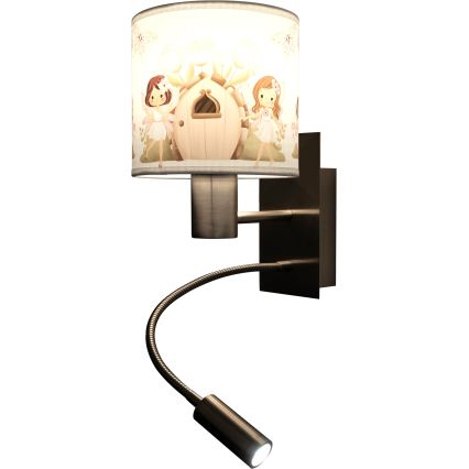 Brilagi - Lampe murale LED flexible pour enfants BOBO 1xE27/25W/230V + LED/3W chrome mat/blanc/rose/fées