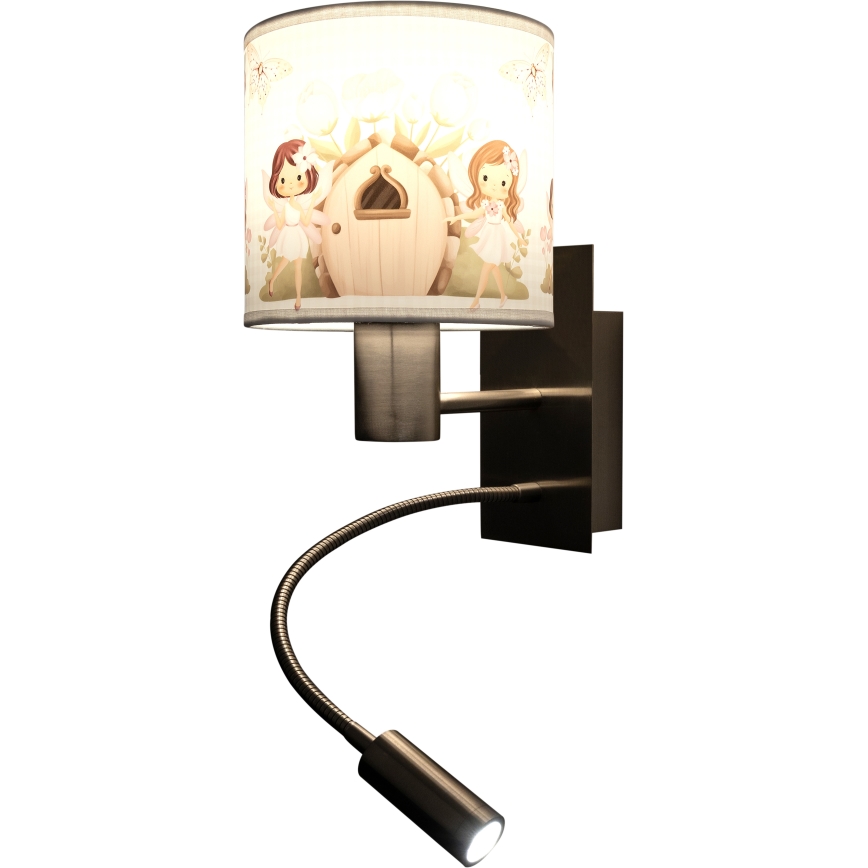 Brilagi - Lampe murale LED flexible pour enfants BOBO 1xE27/25W/230V + LED/3W chrome mat/blanc/rose/fées