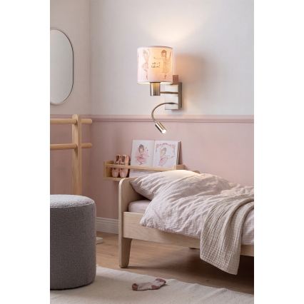 Brilagi - Lampe murale LED flexible pour enfants BOBO 1xE27/25W/230V + LED/3W chrome mat/blanc/rose/motif chaussons de ballet