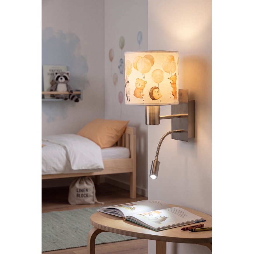 Brilagi - Applique murale flexible LED pour enfants BOBO 1xE27/25W/230V + LED/3W chrome mat/blanc/motifs d'animaux