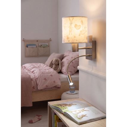 Brilagi - Applique murale LED enfantine flexible BOBO 1xE27/25W/230V + LED/3W chrome mat/blanc/motifs lapins