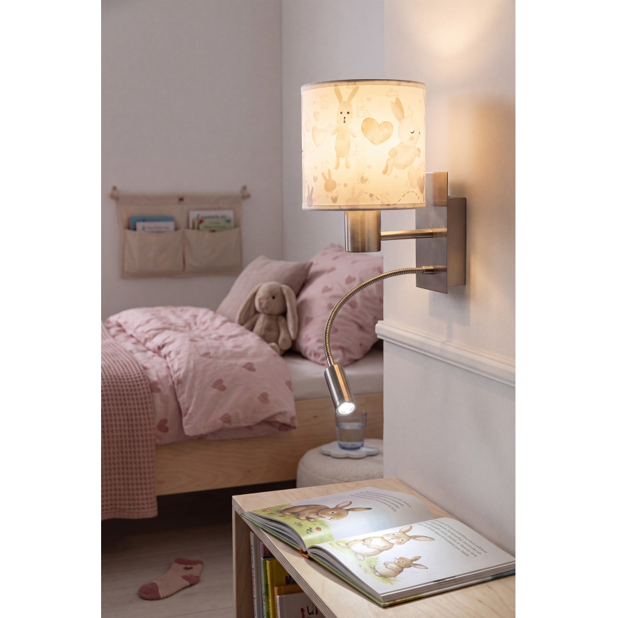 Brilagi - Applique murale LED enfantine flexible BOBO 1xE27/25W/230V + LED/3W chrome mat/blanc/motifs lapins