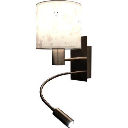 Brilagi - Applique murale LED enfantine flexible BOBO 1xE27/25W/230V + LED/3W chrome mat/blanc/motifs lapins