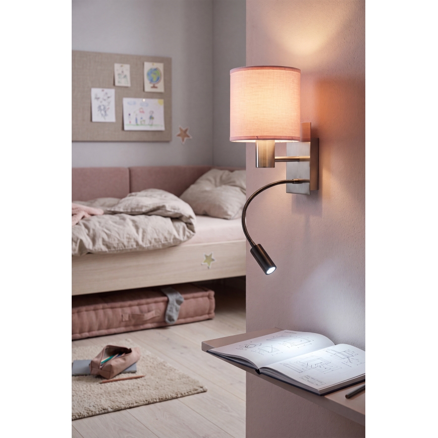 Brilagi - Lampe murale LED flexible BOBO 1xE27/25W/230V + LED/3W chrome mat/rose