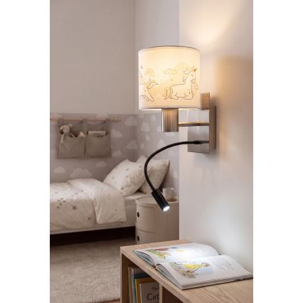 Brilagi - Lampe murale LED flexible pour enfants BOBO 1xE27/25W/230V + LED/3W chrome mat/blanc/licornes