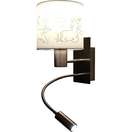 Brilagi - Lampe murale LED flexible pour enfants BOBO 1xE27/25W/230V + LED/3W chrome mat/blanc/licornes