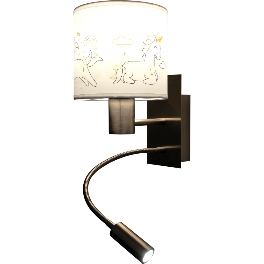 Brilagi - Lampe murale LED flexible pour enfants BOBO 1xE27/25W/230V + LED/3W chrome mat/blanc/licornes