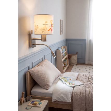 Brilagi - Lampe murale flexible à LED pour enfants BOBO 1xE27/25W/230V + LED/3W chrome mat/blanc/motifs d'animaux
