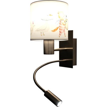 Brilagi - Lampe murale flexible à LED pour enfants BOBO 1xE27/25W/230V + LED/3W chrome mat/blanc/motifs d'animaux