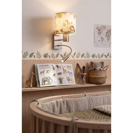 Brilagi - Applique murale LED flexible pour enfants BOBO 1xE27/25W/230V + LED/3W chrome mat/blanc/vert/jungle