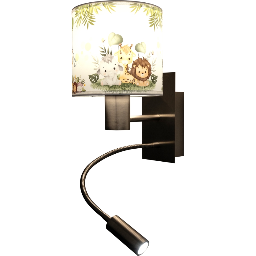 Brilagi - Applique murale LED flexible pour enfants BOBO 1xE27/25W/230V + LED/3W chrome mat/blanc/vert/jungle