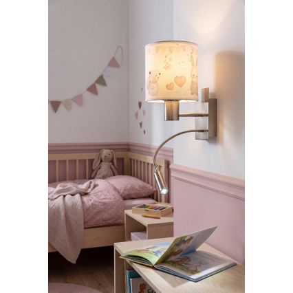 Brilagi - Applique murale LED flexible pour enfants BOBO 1xE27/25W/230V + LED/3W chrome mat/crème/motifs lapins