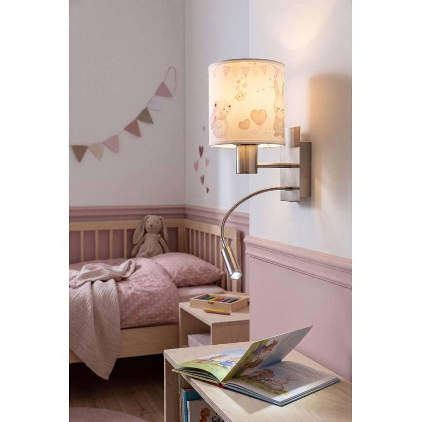Brilagi - Applique murale LED flexible pour enfants BOBO 1xE27/25W/230V + LED/3W chrome mat/crème/motifs lapins