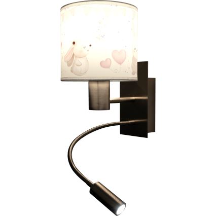 Brilagi - Applique murale LED flexible pour enfants BOBO 1xE27/25W/230V + LED/3W chrome mat/crème/motifs lapins