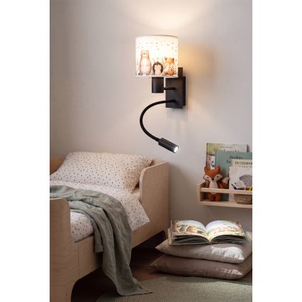Brilagi - Lampe murale LED flexible pour enfants BOBO 1xE27/25W/230V + LED/3W noir/blanc à motifs animaux