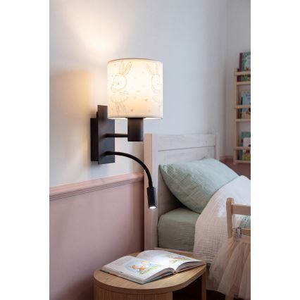Brilagi - Lampe murale LED flexible pour enfants BOBO 1xE27/25W/230V + LED/3W noir/blanc/lapins