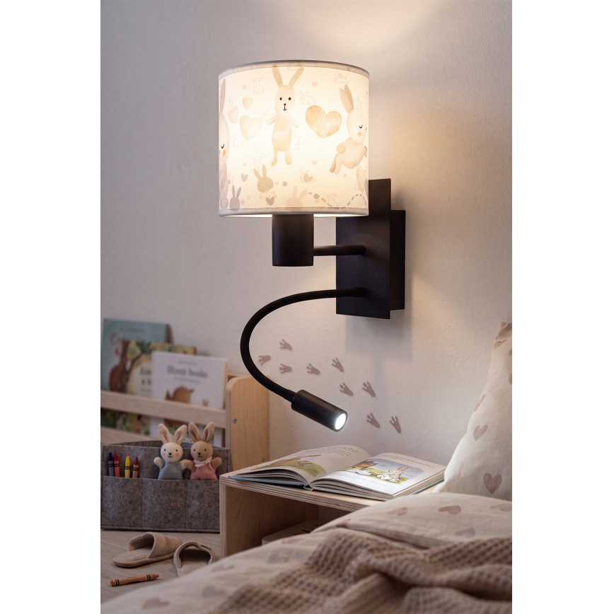 Brilagi - Applique murale flexible LED pour enfants BOBO 1xE27/25W/230V + LED/3W noir/blanc/motifs de lapins