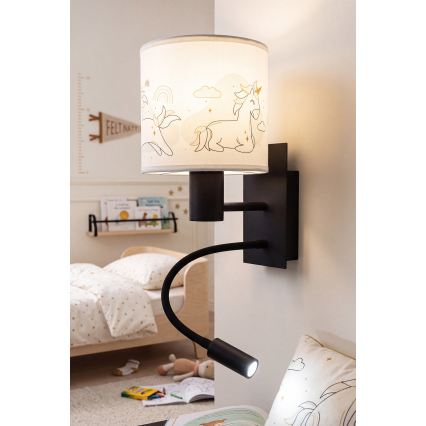 Brilagi - Lampe murale LED flexible pour enfants BOBO 1xE27/25W/230V + LED/3W noir/blanc/licornes