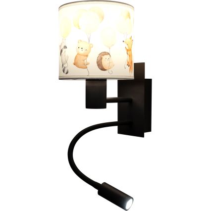 Brilagi - Lampe murale LED flexible pour enfants BOBO 1xE27/25W/230V + LED/3W noir/blanc/motifs animaux