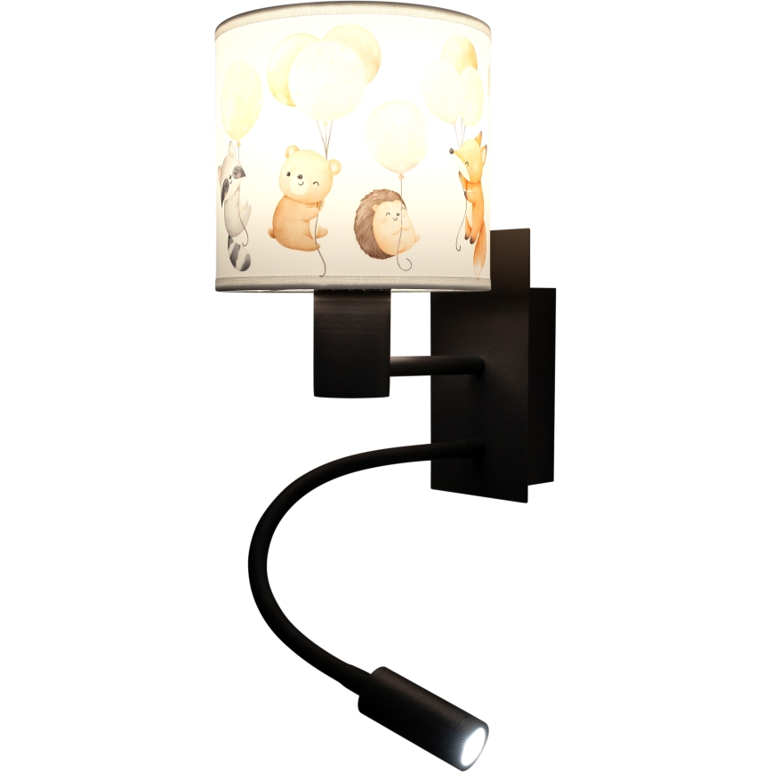 Brilagi - Lampe murale LED flexible pour enfants BOBO 1xE27/25W/230V + LED/3W noir/blanc/motifs animaux