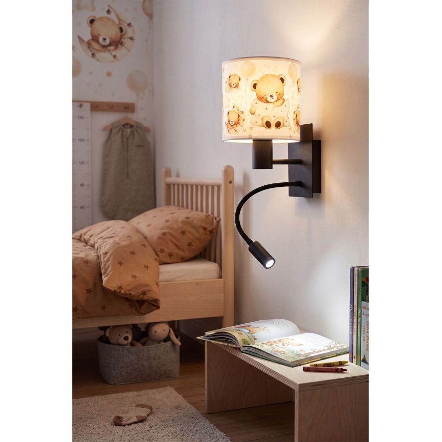 Brilagi - Applique murale LED flexible pour enfants BOBO 1xE27/25W/230V + LED/3W noir/blanc/oursons