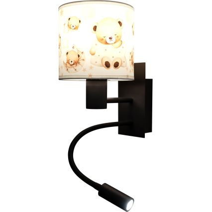 Brilagi - Applique murale LED flexible pour enfants BOBO 1xE27/25W/230V + LED/3W noir/blanc/oursons