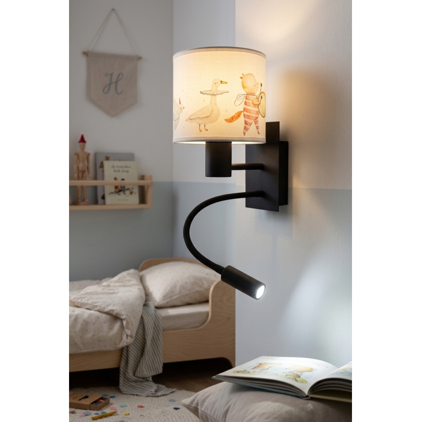 Brilagi - Lampe murale LED flexible pour enfants BOBO 1xE27/25W/230V + LED/3W noir/blanc/motifs animaux