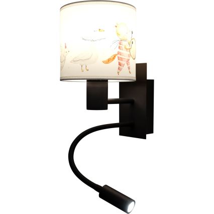 Brilagi - Lampe murale LED flexible pour enfants BOBO 1xE27/25W/230V + LED/3W noir/blanc/motifs animaux