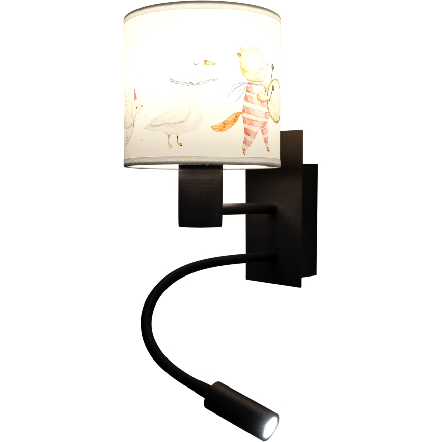 Brilagi - Lampe murale LED flexible pour enfants BOBO 1xE27/25W/230V + LED/3W noir/blanc/motifs animaux